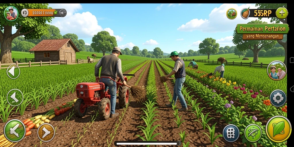 Tampilan gameplay 55RP dengan lahan pertanian yang indah.