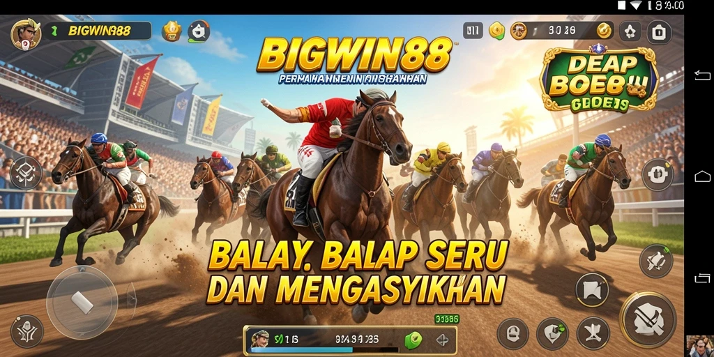 Screenshot gameplay BIGWIN88 menunjukkan aksi balap yang mendebarkan.