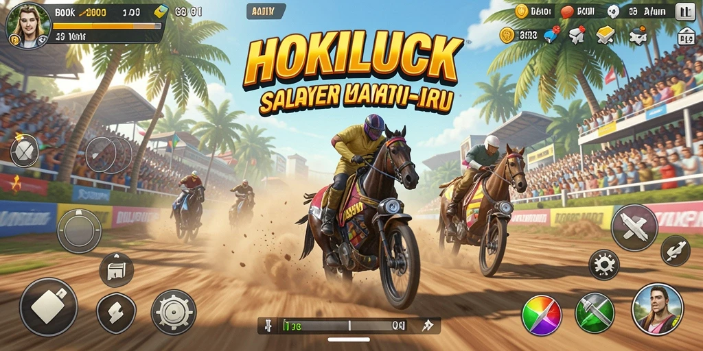 Screenshot gameplay HOKILUCK menunjukkan momen balapan intens.