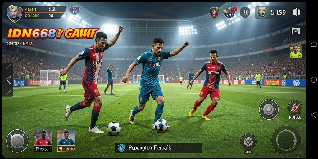 Tangkapan layar IDN668 menampilkan aksi seru di lapangan sepak bola.