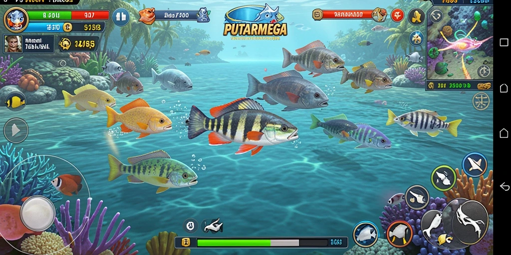 Tampilan menawan dari gameplay PUTARMEGA saat menembak ikan.