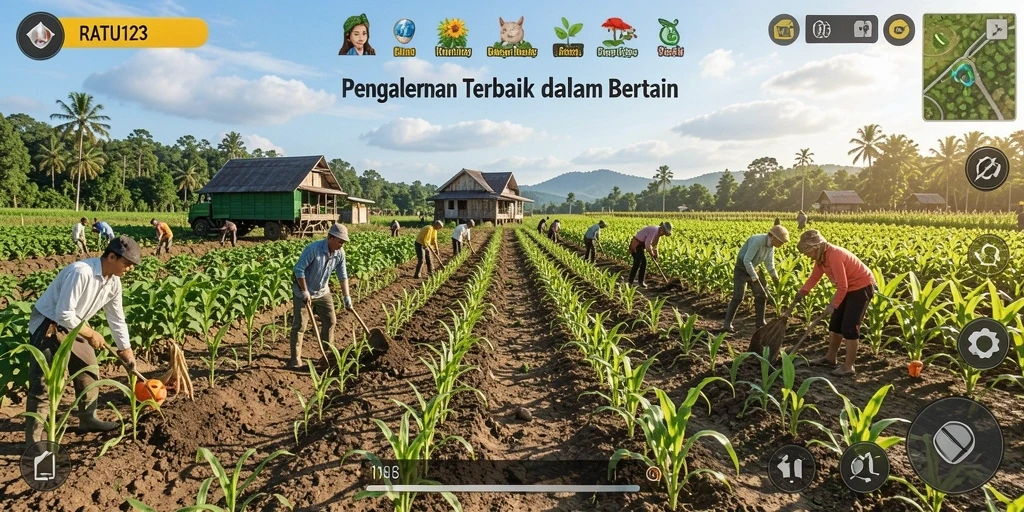 Screenshot gameplay RATU123 yang menampilkan aktivitas bertani yang seru.